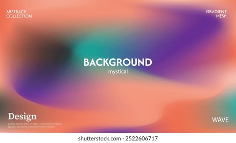 Wave abstract background with elegant combination of mystical energy colors, dark purple, green and orange, minimalist pastel colors, halloween