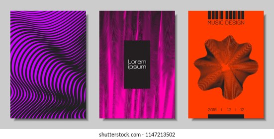 Wave Abstract Covers. Templates Set with Wavy Stripes. Movement and Distortion Effect. EPS10 Vector Design. 3D Backgrounds with Flow Lines. Wave Covers for Brochure, Magazine, Music Poster, Book, Page