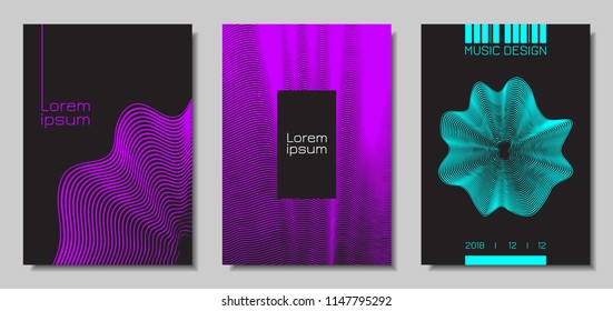 Wave Abstract Covers. Templates Set with Wavy Stripes. Movement and Distortion Effect. EPS10 Vector Design. 3D Backgrounds with Flow Lines. Wave Covers for Brochure, Magazine, Music Poster, Book, Page
