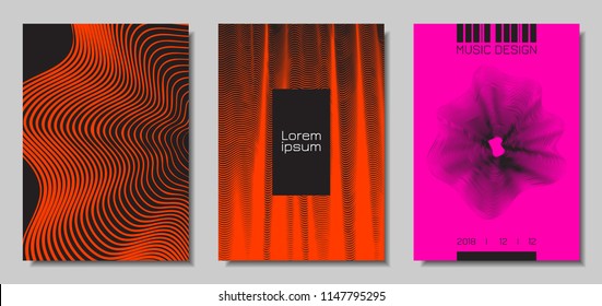 Wave Abstract Covers. Templates Set with Wavy Stripes. Movement and Distortion Effect. EPS10 Vector Design. 3D Backgrounds with Flow Lines. Wave Covers for Brochure, Magazine, Music Poster, Book, Page