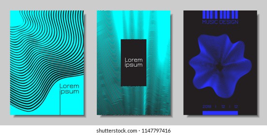Wave Abstract Covers. Templates Set with Wavy Stripes. Movement and Distortion Effect. EPS10 Vector Design. 3D Backgrounds with Flow Lines. Wave Covers for Brochure, Magazine, Music Poster, Book, Page