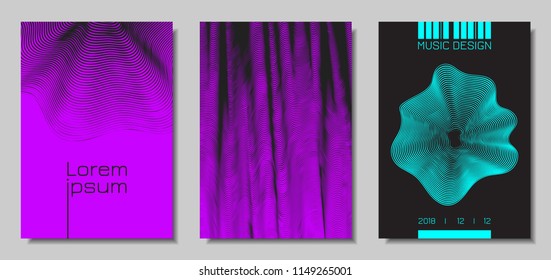 Wave Abstract Covers. Templates Set with Wavy Stripes. Movement and Distortion Effect. EPS10 Vector Design. 3D Backgrounds with Flow Lines. Wave Covers for Brochure, Magazine, Music Poster, Book, Page