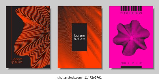 Wave Abstract Covers. Templates Set with Wavy Stripes. Movement and Distortion Effect. EPS10 Vector Design. 3D Backgrounds with Flow Lines. Wave Covers for Brochure, Magazine, Music Poster, Book, Page