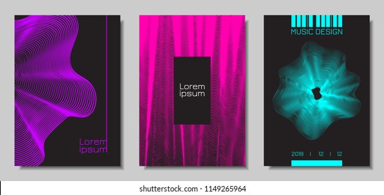 Wave Abstract Covers. Templates Set with Wavy Stripes. Movement and Distortion Effect. EPS10 Vector Design. 3D Backgrounds with Flow Lines. Wave Covers for Brochure, Magazine, Music Poster, Book, Page