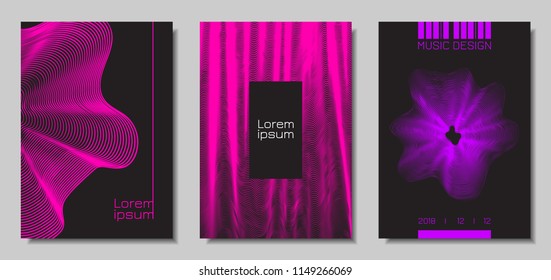 Wave Abstract Covers. Templates Set with Wavy Stripes. Movement and Distortion Effect. EPS10 Vector Design. 3D Backgrounds with Flow Lines. Wave Covers for Brochure, Magazine, Music Poster, Book, Page