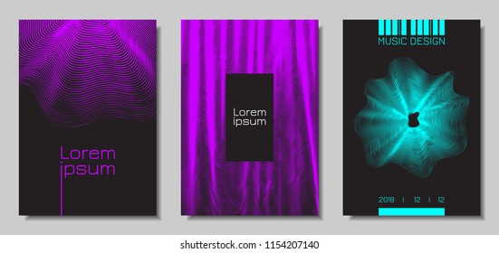 Wave Abstract Covers. Templates Set with Wavy Stripes. Movement and Distortion Effect. EPS10 Vector Design. 3D Backgrounds with Flow Lines. Wave Covers for Brochure, Magazine, Music Poster, Book, Page