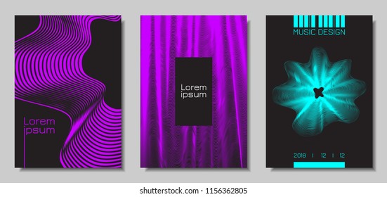 Wave Abstract Covers. Templates Set with Wavy Stripes. Movement and Distortion Effect. EPS10 Vector Design. 3D Backgrounds with Flow Lines. Wave Covers for Brochure, Magazine, Music Poster, Book, Page