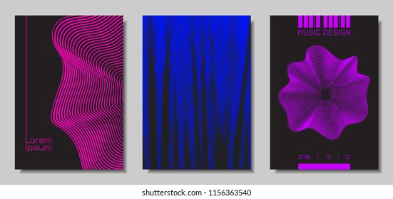 Wave Abstract Covers. Templates Set with Wavy Stripes. Movement and Distortion Effect. EPS10 Vector Design. 3D Backgrounds with Flow Lines. Wave Covers for Brochure, Magazine, Music Poster, Book, Page