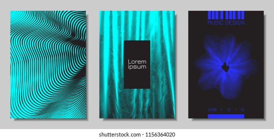 Wave Abstract Covers. Templates Set with Wavy Stripes. Movement and Distortion Effect. EPS10 Vector Design. 3D Backgrounds with Flow Lines. Wave Covers for Brochure, Magazine, Music Poster, Book, Page