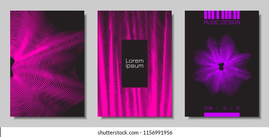 Wave Abstract Covers. Templates Set with Wavy Stripes. Movement and Distortion Effect. EPS10 Vector Design. 3D Backgrounds with Flow Lines. Wave Covers for Brochure, Magazine, Music Poster, Book, Page