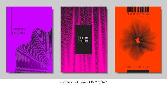 Wave Abstract Covers. Templates Set with Wavy Stripes. Movement and Distortion Effect. EPS10 Vector Design. 3D Backgrounds with Flow Lines. Wave Covers for Brochure, Magazine, Music Poster, Book, Page