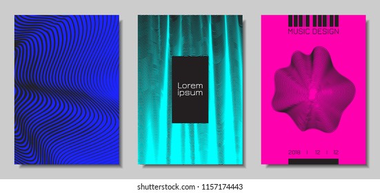 Wave Abstract Covers. Templates Set with Wavy Stripes. Movement and Distortion Effect. EPS10 Vector Design. 3D Backgrounds with Flow Lines. Wave Covers for Brochure, Magazine, Music Poster, Book, Page