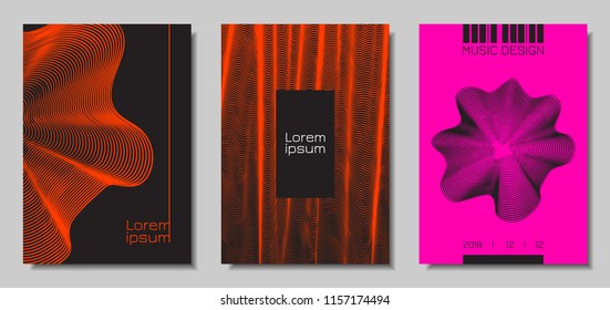 Wave Abstract Covers. Templates Set with Wavy Stripes. Movement and Distortion Effect. EPS10 Vector Design. 3D Backgrounds with Flow Lines. Wave Covers for Brochure, Magazine, Music Poster, Book, Page