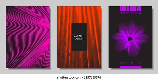 Wave Abstract Covers. Templates Set with Wavy Stripes. Movement and Distortion Effect. EPS10 Vector Design. 3D Backgrounds with Flow Lines. Wave Covers for Brochure, Magazine, Music Poster, Book, Page