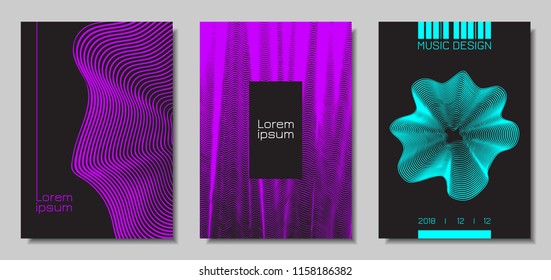 Wave Abstract Covers. Templates Set with Wavy Stripes. Movement and Distortion Effect. EPS10 Vector Design. 3D Backgrounds with Flow Lines. Wave Covers for Brochure, Magazine, Music Poster, Book, Page