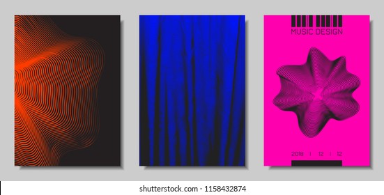 Wave Abstract Covers. Templates Set with Wavy Stripes. Movement and Distortion Effect. EPS10 Vector Design. 3D Backgrounds with Flow Lines. Wave Covers for Brochure, Magazine, Music Poster, Book, Page