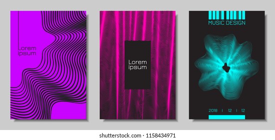 Wave Abstract Covers. Templates Set with Wavy Stripes. Movement and Distortion Effect. EPS10 Vector Design. 3D Backgrounds with Flow Lines. Wave Covers for Brochure, Magazine, Music Poster, Book, Page