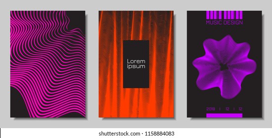 Wave Abstract Covers. Templates Set with Wavy Stripes. Movement and Distortion Effect. EPS10 Vector Design. 3D Backgrounds with Flow Lines. Wave Covers for Brochure, Magazine, Music Poster, Book, Page