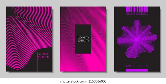 Wave Abstract Covers. Templates Set with Wavy Stripes. Movement and Distortion Effect. EPS10 Vector Design. 3D Backgrounds with Flow Lines. Wave Covers for Brochure, Magazine, Music Poster, Book, Page