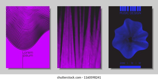 Wave Abstract Covers. Templates Set with Wavy Stripes. Movement and Distortion Effect. EPS10 Vector Design. 3D Backgrounds with Flow Lines. Wave Covers for Brochure, Magazine, Music Poster, Book, Page
