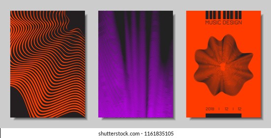 Wave Abstract Covers. Templates Set with Wavy Stripes. Movement and Distortion Effect. EPS10 Vector Design. 3D Backgrounds with Flow Lines. Wave Covers for Brochure, Magazine, Music Poster, Book, Page
