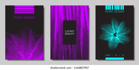 Wave Abstract Covers. Templates Set with Wavy Stripes. Movement and Distortion Effect. EPS10 Vector Design. 3D Backgrounds with Flow Lines. Wave Covers for Brochure, Magazine, Music Poster, Book, Page