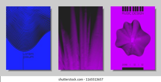 Wave Abstract Covers. Templates Set with Wavy Stripes. Movement and Distortion Effect. EPS10 Vector Design. 3D Backgrounds with Flow Lines. Wave Covers for Brochure, Magazine, Music Poster, Book, Page