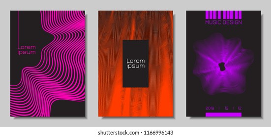 Wave Abstract Covers. Templates Set with Wavy Stripes. Movement and Distortion Effect. EPS10 Vector Design. 3D Backgrounds with Flow Lines. Wave Covers for Brochure, Magazine, Music Poster, Book, Page