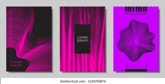 Wave Abstract Covers. Templates Set with Wavy Stripes. Movement and Distortion Effect. EPS10 Vector Design. 3D Backgrounds with Flow Lines. Wave Covers for Brochure, Magazine, Music Poster, Book, Page