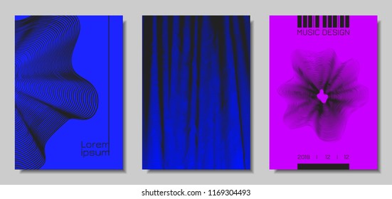 Wave Abstract Covers. Templates Set with Wavy Stripes. Movement and Distortion Effect. EPS10 Vector Design. 3D Backgrounds with Flow Lines. Wave Covers for Brochure, Magazine, Music Poster, Book, Page