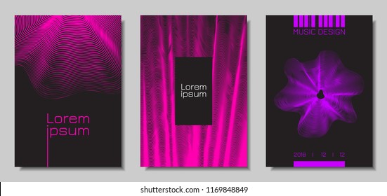 Wave Abstract Covers. Templates Set with Wavy Stripes. Movement and Distortion Effect. EPS10 Vector Design. 3D Backgrounds with Flow Lines. Wave Covers for Brochure, Magazine, Music Poster, Book, Page