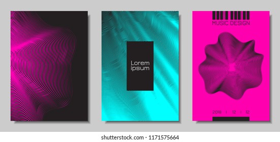 Wave Abstract Covers. Templates Set with Wavy Stripes. Movement and Distortion Effect. EPS10 Vector Design. 3D Backgrounds with Flow Lines. Wave Covers for Brochure, Magazine, Music Poster, Book, Page