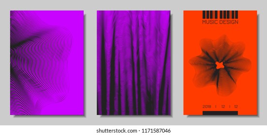 Wave Abstract Covers. Templates Set with Wavy Stripes. Movement and Distortion Effect. EPS10 Vector Design. 3D Backgrounds with Flow Lines. Wave Covers for Brochure, Magazine, Music Poster, Book, Page