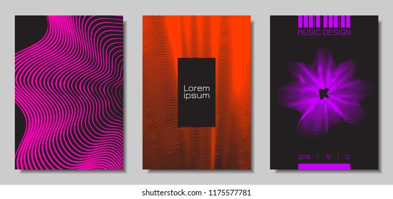 Wave Abstract Covers. Templates Set with Wavy Stripes. Movement and Distortion Effect. EPS10 Vector Design. 3D Backgrounds with Flow Lines. Wave Covers for Brochure, Magazine, Music Poster, Book, Page