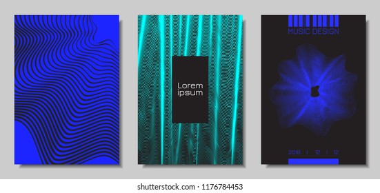 Wave Abstract Covers. Templates Set with Wavy Stripes. Movement and Distortion Effect. EPS10 Vector Design. 3D Backgrounds with Flow Lines. Wave Covers for Brochure, Magazine, Music Poster, Book, Page