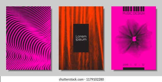 Wave Abstract Covers. Templates Set with Wavy Stripes. Movement and Distortion Effect. EPS10 Vector Design. 3D Backgrounds with Flow Lines. Wave Covers for Brochure, Magazine, Music Poster, Book, Page