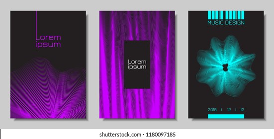 Wave Abstract Covers. Templates Set with Wavy Stripes. Movement and Distortion Effect. EPS10 Vector Design. 3D Backgrounds with Flow Lines. Wave Covers for Brochure, Magazine, Music Poster, Book, Page
