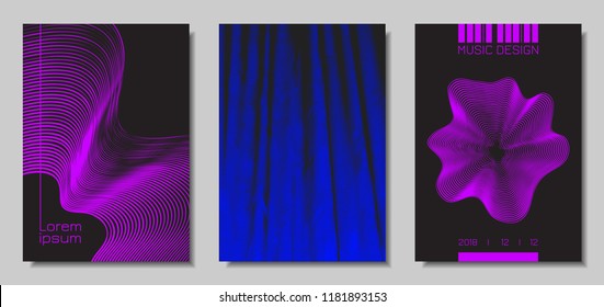 Wave Abstract Covers. Templates Set with Wavy Stripes. Movement and Distortion Effect. EPS10 Vector Design. 3D Backgrounds with Flow Lines. Wave Covers for Brochure, Magazine, Music Poster, Book, Page