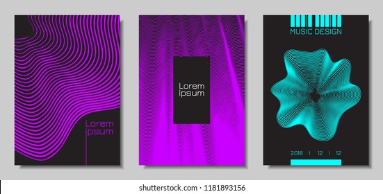 Wave Abstract Covers. Templates Set with Wavy Stripes. Movement and Distortion Effect. EPS10 Vector Design. 3D Backgrounds with Flow Lines. Wave Covers for Brochure, Magazine, Music Poster, Book, Page
