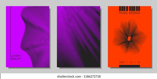Wave Abstract Covers. Templates Set with Wavy Stripes. Movement and Distortion Effect. EPS10 Vector Design. 3D Backgrounds with Flow Lines. Wave Covers for Brochure, Magazine, Music Poster, Book, Page