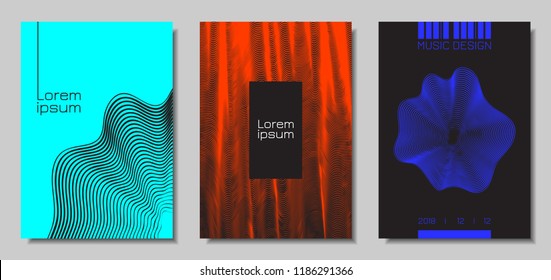 Wave Abstract Covers. Templates Set with Wavy Stripes. Movement and Distortion Effect. EPS10 Vector Design. 3D Backgrounds with Flow Lines. Wave Covers for Brochure, Magazine, Music Poster, Book, Page