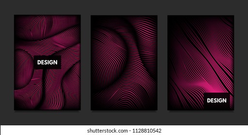 Wave. Abstract Geometry. Cover Design Templates Set with 3d Effect. Vibrant Gradient with Wavy Lines. Trendy Pink Modern Illustration with Distortion. Vector Wave for Brochure, Business, Poster, Book.