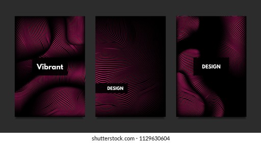 Wave. Abstract Geometry. Cover Design Templates Set with 3d Effect. Vibrant Gradient with Wavy Lines. Trendy Pink Modern Illustration with Distortion. Vector Wave for Brochure, Business, Poster, Book.