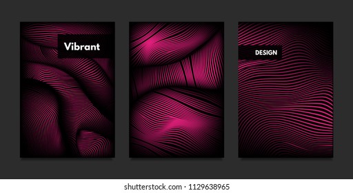 Wave. Abstract Geometry. Cover Design Templates Set with 3d Effect. Vibrant Gradient with Wavy Lines. Trendy Pink Modern Illustration with Distortion. Vector Wave for Brochure, Business, Poster, Book.