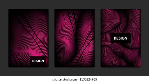 Wave. Abstract Geometry. Cover Design Templates Set with 3d Effect. Vibrant Gradient with Wavy Lines. Trendy Pink Modern Illustration with Distortion. Vector Wave for Brochure, Business, Poster, Book.