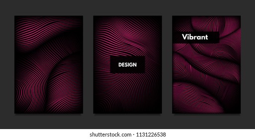Wave. Abstract Geometry. Cover Design Templates Set with 3d Effect. Vibrant Gradient with Wavy Lines. Trendy Pink Modern Illustration with Distortion. Vector Wave for Brochure, Business, Poster, Book.