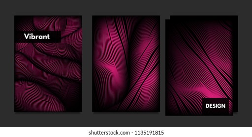 Wave. Abstract Geometry. Cover Design Templates Set with 3d Effect. Vibrant Gradient with Wavy Lines. Trendy Pink Modern Illustration with Distortion. Vector Wave for Brochure, Business, Poster, Book.