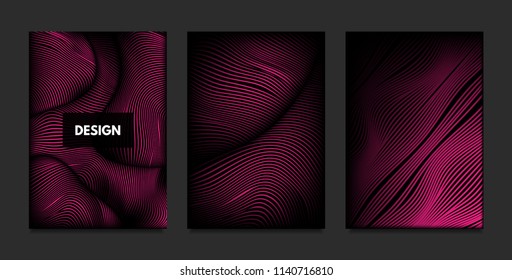 Wave. Abstract Geometry. Cover Design Templates Set with 3d Effect. Vibrant Gradient with Wavy Lines. Trendy Pink Modern Illustration with Distortion. Vector Wave for Brochure, Business, Poster, Book.