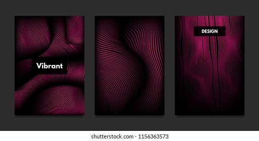 Wave. Abstract Geometry. Cover Design Templates Set with 3d Effect. Vibrant Gradient with Wavy Lines. Trendy Pink Modern Illustration with Distortion. Vector Wave for Brochure, Business, Poster, Book.