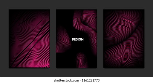 Wave. Abstract Geometry. Cover Design Templates Set with 3d Effect. Vibrant Gradient with Wavy Lines. Trendy Pink Modern Illustration with Distortion. Vector Wave for Brochure, Business, Poster, Book.